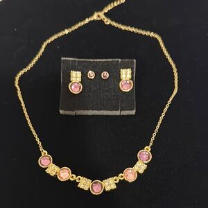 Gold and Pink Necklace and Earring Set